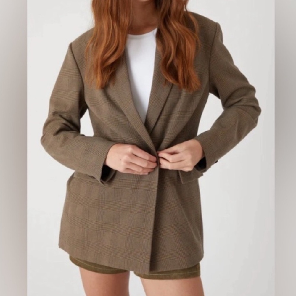New BLANK NYC Plaid Classic Brown Blazer